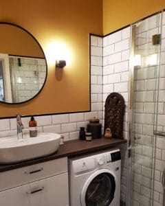 Badrumsrenovering i Fålhagen, tvättställ och tvättmaskin